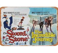 Zuhhgii Affiche de film rétro Sword In The Stone/Incredible Journey, The 1970's Tin Sign Vintage of Classic Old Film Poster Metal Sign TV Bar Cadeau Karaoké Music Club Restaurant Man Cave Décoration