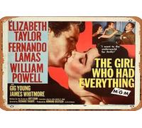 Zuhhgii Affiche de film rétro The Girl Who Had Everything pour café, restaurant, maison, club, restaurant, caverne, cadeau vintage en métal, 30,5 x 20,3 cm.