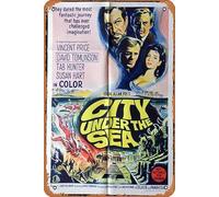 Zuhhgii Affiche de film vintage classique Old Movie City Under the Sea Original One Sheet One Sheet Vincent Price Sci Fi Movie Poster Metal Sign TV Poster Cadeau Karaoké Bar Pub Club Plaques murales
