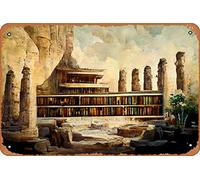 Zuhhgii Ancient Egyptian Library Magic and Fantasy Cities and Architecture Concept Art Metal Sign - 20,3 x 30,5 cm - Look vintage - Plaque murale décorative