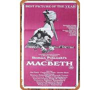 Zuhhgii MACBETH Affiche de film Jon Finch Francesca Annis William Shakespeare vintage en métal, affiche rétro du film classique, plaque en métal pour TV, bar, karaoké, décoration murale 20,3 x 30,5 cm