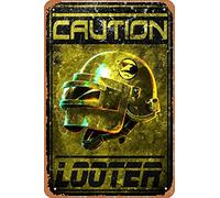 Zuhhgii Panneau mural vintage amusant en étain avec inscription « Caution looter pubg battleroyale » - Poster de dessin animé rétro - Plaque en métal pour bar, café, garage, maison, cadeau