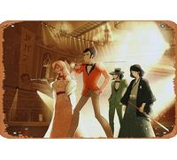 Zuhhgii Plaque en métal avec personnages classiques - Goemon Ishikawa XIII, Daisuke Jigen, Arsene Lupin III, Fujiko Mine - Décoration murale amusante pour maison, porte, jardin, bars, restaurants