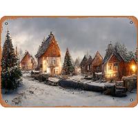 Zuhhgii Plaque en métal Village de Noël 4 Pop Culture Magic and Fantasy Villes et architecture - 20,3 x 30,5 cm