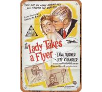 Zuhhgii Plaque en métal vintage « The Lady takes a flyer » - Affiche de film Jeff Chandler Lana Turner - Rétro du film classique - Plaque en métal - Décoration murale de bar - 20,3 x 30,5 cm