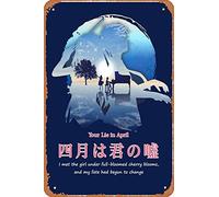 Zuhhgii Plaque murale vintage amusante en étain « Your Lie In April Japan » - Motif dessin animé - Peinture en fer - Plaque en métal pour bar, café, garage, maison, cadeau d'anniversaire, mariage