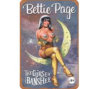 Zuhhgii Plaque rétro - Bettie Page & Curse of the Banshee #4 CVR B LINSNER - Affiche de film en métal pour musique, café, bar, restaurant, supermarché, boutique, cadeau, 20,3 x 30,5 cm