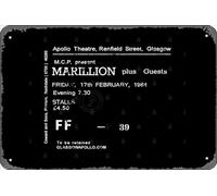Zuhhgii Plaque rétro en étain Marillion 17 avril 1984 Glasgow Apollo Fugazi Tour Ticket Repro Vintage Amusant Plaque en métal Man Cave Panneau humoristique Films Musique Bar Art Poster Rétro