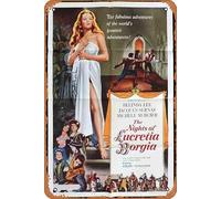 Zuhhgii Plaque rétro en étain « Night of Lucretia Borgia US » - Affiche de film Belinda Lee classique - Décoration murale pour bar, pub, café, cuisine, salle de bain, karaoké