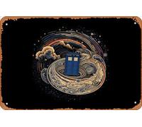 Zuhhgii Plaque rétro en étain Tardis - Through Time And Space Vintage Funny Novelty Metal Sign Man Cave Humour Signes Movie Musique Bar Art Poster Rétro Impression Décoration murale Garage Cadeaux