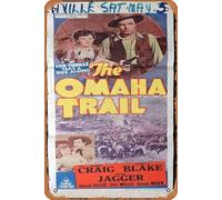 Zuhhgii Plaque rétro en étain The Omaha Trail Daybill - Affiche du film James Craig Western rétro du film classique - Plaque en métal - Décoration murale - 20,3 x 30,5 cm