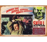 Zuhhgii Plaque rétro en étain The Skull Lobby Card 8 Peter Cushing Christopher Lee Amicus Horror Retro of Classic Old Film Poster Metal Sign TV Bar Man Cave Décoration murale 20,3 x 30,5 cm