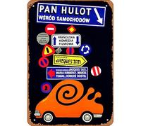 Zuhhgii Plaque rétro en étain Trafic - Jacques Tati, affiche de film polonais - Cadeaux décoratifs - Affiches d'étoiles rétro de dessin animé de film d'animation de voiture en métal amusant pour bar
