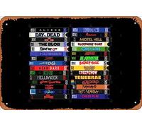 Zuhhgii Plaque rétro en étain VHS 80s Horreur Movie Stacks Vintage Amusant Plaque en métal Mancave Humoristique Films Musique Bar Art Poster Rétro Impression Décoration murale Garage Cadeaux 30,5 x