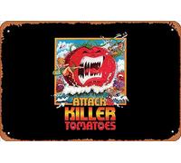 Zuhhgii Plaque rétro en métal Attaque des tomates tueuses - Vintage - Amusante - Plaque humoristique en métal - Affiche humoristique - Décoration murale - Cadeau de garage - 30,5 x 20,3 cm