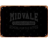 Zuhhgii Plaque rétro Midvale School for the Gifted - Gary Larson the Far Side (faute d'orthographe intentionnelle) vintage amusante en métal signe humoristique Man Cave Signs Films Musique Bar Art
