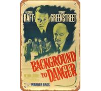 Zuhhgii Poster de film rétro en étain avec inscription « Background To Danger » pour café, restaurant, maison, club, restaurant, cave, cadeau vintage, 30,5 x 20,3 cm.