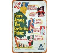 Zuhhgii Poster vintage classique Old Movie Down AMONG THE SHELTERING PALMS - Affiche de film Mitzi Gaynor - Plaque murale décorative en métal - Cadeau pour karaoké, bar, pub, club