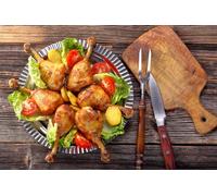 Zuhhgii Tableau en étain avec couteau rôti poulet nourriture légumes planche à découper viande décoration murale plaque en étain 20,3 x 30,5 cm