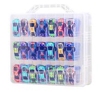 ZUIKAKU Mallette de rangement double face pour 48 Hot Wheels, voitures d'allumettes, mini jouets, petites poupées, étui de rangement portable transparent avec 48 compartiments