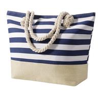 Zuimei Sac de plage, sac fourre-tout imperméable en toile, sac à main de voyage, sac à main à rayures pour femmes, filles, piscine, vacances, voyage, école, travail, shopping, bleu marine, large