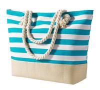 Zuimei Sac de plage, sac fourre-tout imperméable en toile, sac à main de voyage, sac à main à rayures pour femmes, filles, piscine, vacances, voyage, école, travail, shopping, bleu clair, large