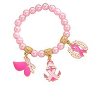 ZUJIABAO Accessoire de sensibilisation en perles avec breloque en alliage - Bracelet réglable en rose pour défenseurs de la santé et événements spéciaux - Ruban réglable pour femme, taille unique