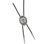 ZUJIABAO Collier bolotie en cuir avec pierres précieuses turquoises et fleurs - Pour fête sur le thème occidental - Unisexe, One Size, Comme décrit, Comme décrit.