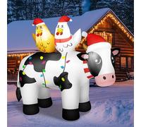 zukakii 1,8 x 1,5 m - Vache Gonflable de Noël avec Deux Poules - Jolie décoration de Noël en Plein air - Animaux de la Ferme - Lumière LED Lumineuse intégrée - Décoration de Noël Gonflable pour