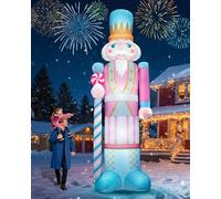 zukakii Casse-Noisette géant Gonflable de 3,7 m, Grande décoration de Noël Rose en Forme de Canne à Sucre d'orge, décoration de Cour Gonflable avec lumières LED Lumineuses pour Noël, Nouvel an