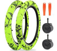 ZUKKA 20 Pouces Vert Jaune Mountain Bike, Pneus de Vélo BMX 20 x 2,10 avec Tubes 20 x 1,75/2,125, Rainure Knobby, 56-406 Plus, Lot de 2