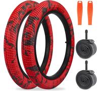 ZUKKA Lot de 2 pneus de vélo 30 TPI 16" 16 x 2,10 - 56-305 Plus - Lot de 2 chambres à air de 16" - 16 x 1,75/2,125 AV35 mm - Pour vélo d'enfant, VTT, BMX - Rouge et noir