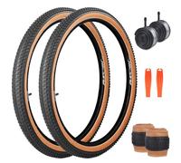 ZUKKA Lot de 2 pneus de vélo de montagne 29 x 2,125 + 2 chambres à air AV48 mm Pneu de rechange pliable pour VTT, enfants, marron