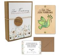 ZUKLA Emballage pour cadeaux en argent pour confirmation - Coffret cadeau 15 x 11 cm - Avec tube à essai - Carte de confirmation en bois pour filles et garçons - Emballage cadeau en argent