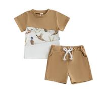 Zukmuk 2pcs Enfants Complet D'été Nouveau-né Manches Courtes Canard Broderie T-shirt et Shorts Ensembles de Vêtements Bébé Ensembles Vêtements Enfants, Kaki A, 2-3 ans