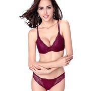 ZUKULIFE Nature Ensemble Soutien-Gorge en Satin et Dentelle Push-up rembourré - (Dark Red 36C)