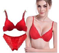 ZUKULIFE Nature Ensemble Soutien-Gorge en Satin et Dentelle Push-up rembourré - (Red 32B)