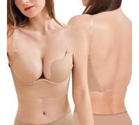 ZUKULIFE Soutien-gorge dos bas avec bretelles transparentes pour femme - Soutien-gorge plongeant en V profond - Coupe basse - Soutien-gorge convertible multiposition, nude, 100C