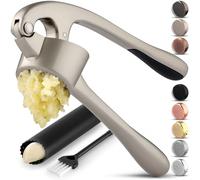 Zulay Kitchen Grand presse-ail de qualité supérieure - Grand bol pour gros ail - Outil de hachoir à ail antirouille - Éplucheur et brosse en silicone faciles à presser et à nettoyer (argenté)