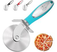 Zulay Kitchen Grande roulette à pizza en acier inoxydable de qualité supérieure - Facile à nettoyer et à couper - Poignée antidérapante et passe au lave-vaisselle - Bleu sarcelle