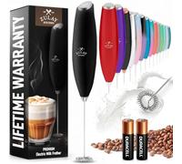 Zulay Kitchen Mousseur à Lait Électrique à Piles - Mousseur Lait en Acier Inoxydable Portable - Mini Fouet Électrique Idéal pour Cappuccino, Matcha, Chocolat Chaud et Boissons Crémeuses - Noir