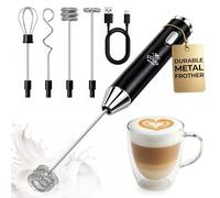 Zulay Kitchen Mousseur à lait portable rechargeable - Baguette à mousser - Mélangeur de boissons, fouet électrique pour cappuccinos, matcha et poudre de protéines - 4 fouets ultra métalliques, 1800
