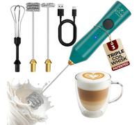 Zulay Kitchen Mousseur à lait rechargeable - Dynamique - 3 vitesses, 3 accessoires de fouet, charge USB 500 mAh, mélangeur de boissons pour latte, cappuccino, matcha, poudre de protéine, mousse de