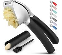 Zulay Kitchen Presse-ail Comfort Grip - Hachoir à ail - Presse-ail - Presse-ail antirouille avec poignée ergonomique douce, facile à nettoyer avec éplucheur et brosse