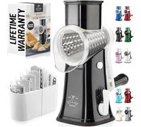 Zulay Kitchen Râpe à fromage rotative à 5 lames - Râpe à fromage manuelle à manivelle avec aspiration renforcée et 5 tambours interchangeables - Facile à utiliser, hachoir à légumes mandoline rond