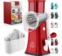 Zulay Kitchen - Râpe à fromage rotative à 5 lames - Râpe à fromage manuelle avec manivelle et aspiration renforcée & 5 tambours interchangeables - Facile à utiliser, hachoir à légumes, mandoline ronde