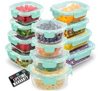 Zulay Lot de 12 boîtes de conservation alimentaire en verre avec couvercles - Verre borosilicate durable, hermétique, sans BPA, empilables, passent au micro-ondes, bleu sarcelle