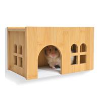 ZulBozz Cachette pour hamster nain, accessoire de cage en bois de bambou et bois jaune, 23 x 14 x 15 cm, taille M