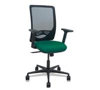 Zulema - Chaise de bureau ergonomique avec mécanisme synchrone, accoudoirs 2D, dossier en maille respirante de couleur noire et assise tapissée en tissu Bali couleur vert bouteille, roulettes en nylon