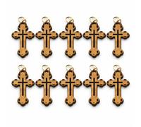 Zuluf Pendentif croix orthodoxe en bois d'olivier découpé au laser 2 cm - Fait à la main en Terre Sainte de Bethléem - Lot de 10 pour chapelet, collier et travaux manuels - PEN218